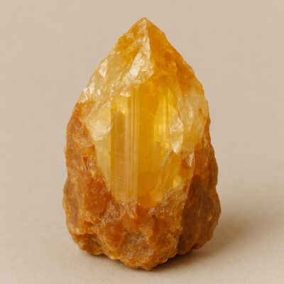Raw Citrine crystal with jagged edges and vibrant golden-yellow color.