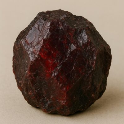 Raw Garnet crystal with jagged edges and deep red hues.