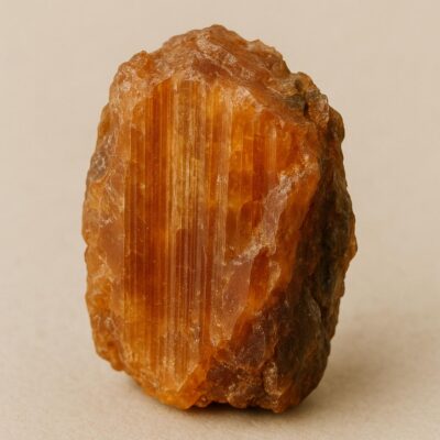 Raw Imperial Topaz crystal with jagged edges and vibrant golden-orange hues.