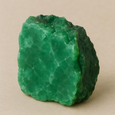 Raw Jade crystal with jagged edges and rich green hues.