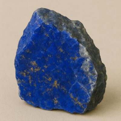 Raw Lapis Lazuli crystal with jagged edges, vivid blue color, and golden pyrite flecks.