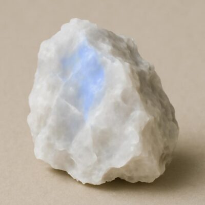 Raw Moonstone crystal with jagged edges and soft blue shimmer.