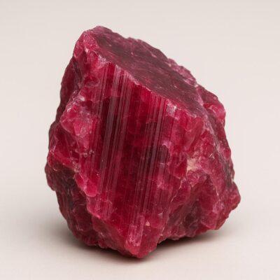 Raw red tourmaline Crystal with vibrant red hues and natural striations, perfect for collectors and jewelry making.